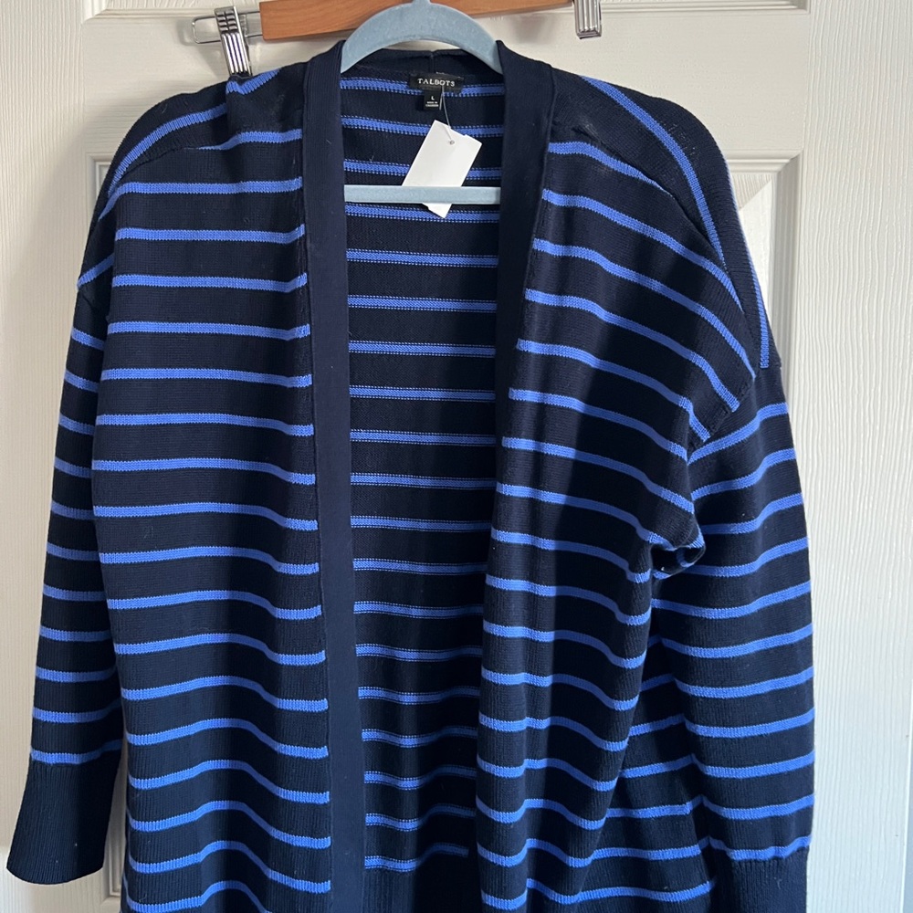 Talbots Black and Blue Striped Cardigan